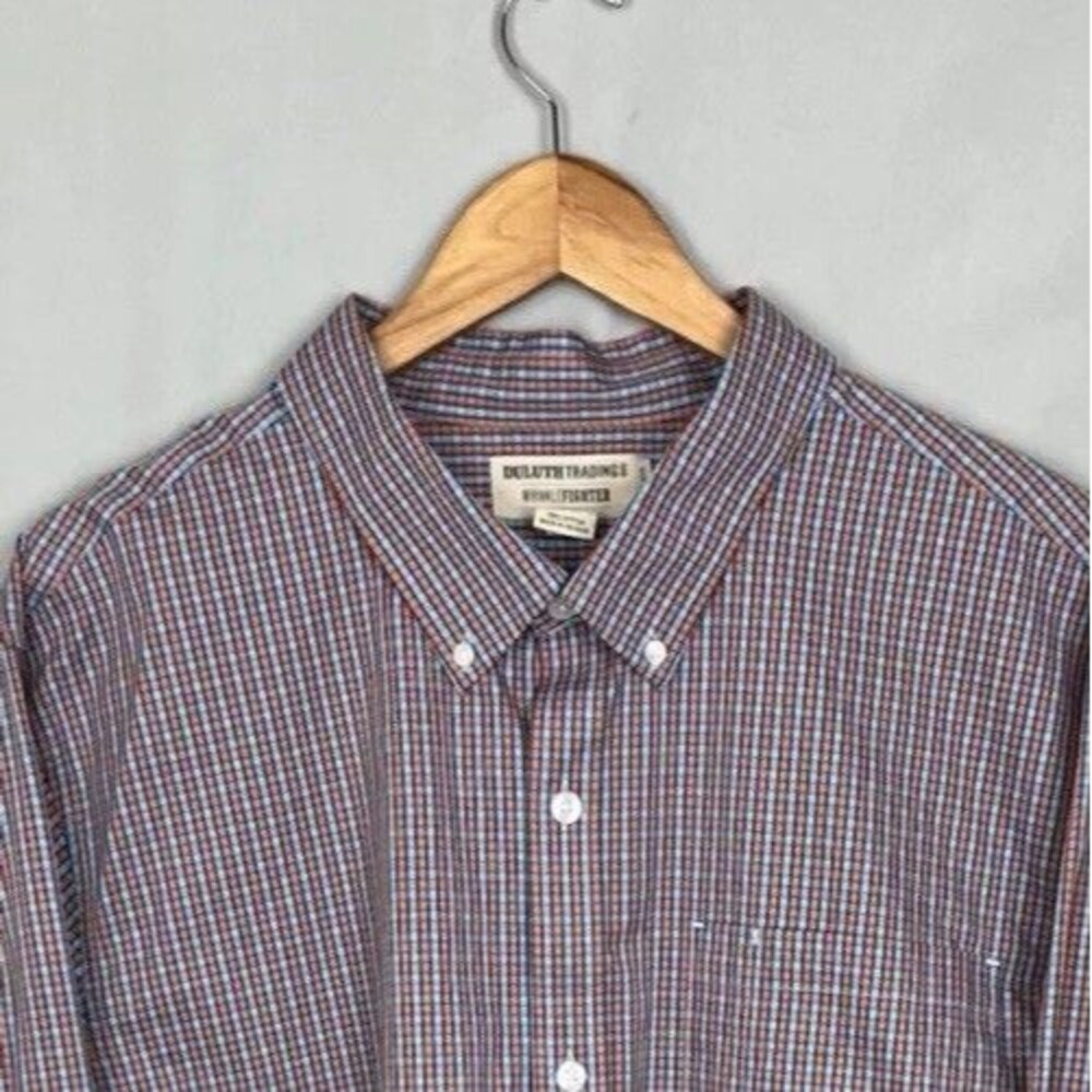 Duluth Trading Co Shirt Mens 2XL Button Up Slim Fit Check Wrinklefighter Office